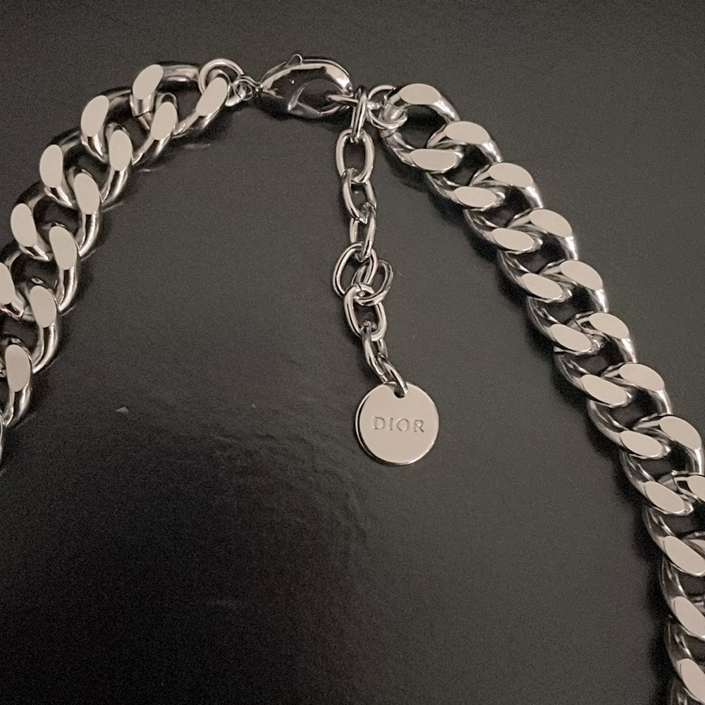 CD Logo Silver Link Chain Choker Necklace - Picture 3 of 5